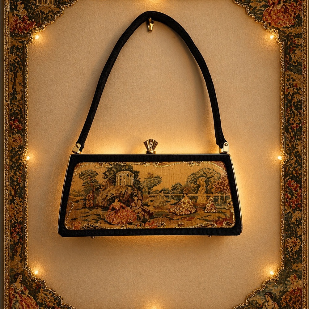 Debbie Brooks NY Victorian Tapestry Metal Handbag with Gold Accents